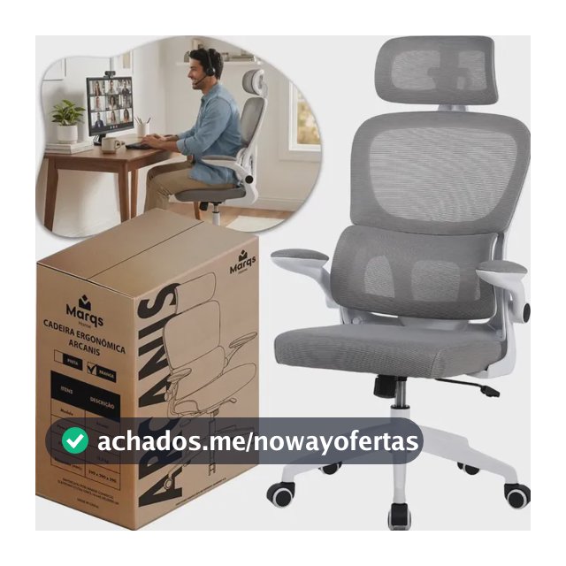 Cadeira Escritório Presidente Ergonômica NR17 Marqs Home Arcanis Cinza com Apoio Lombar e Encosto Mesh Premium