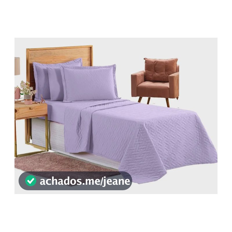 Colcha Cobre Leito Jogo Roupa Cama Solteiro Matelado Simples Cor Lilás Lisa
