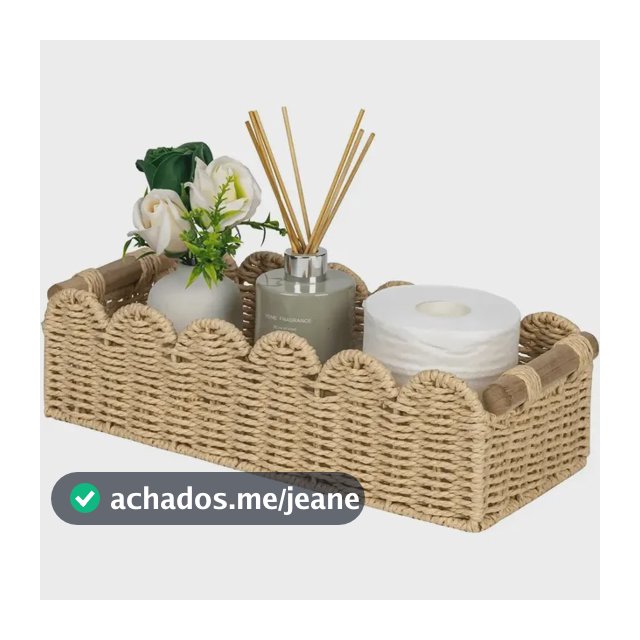 Cesta De Palha Artesanal Com Alças Para Organizar Banheiro B