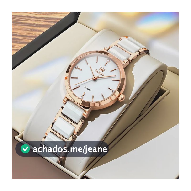 Relógio Feminino Olevs 5877 Cerâmica Branco Resistente Água
