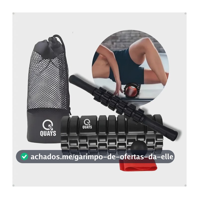 Kit Rolo De Massagem Liberação Miofascial Soltura Yoga Quays Preto