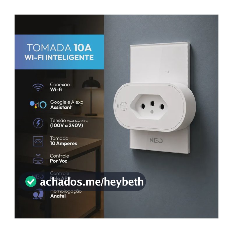 Tomada Inteligente Wi-fi 2.4 GHz 10A 110v/220v Bivolt Branco Cod: 291990608 Neo Avant