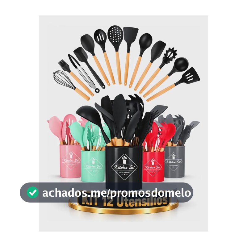Kit 12 Utensílios De Cozinha Silicone Cabo Bambu Premium Aleatória