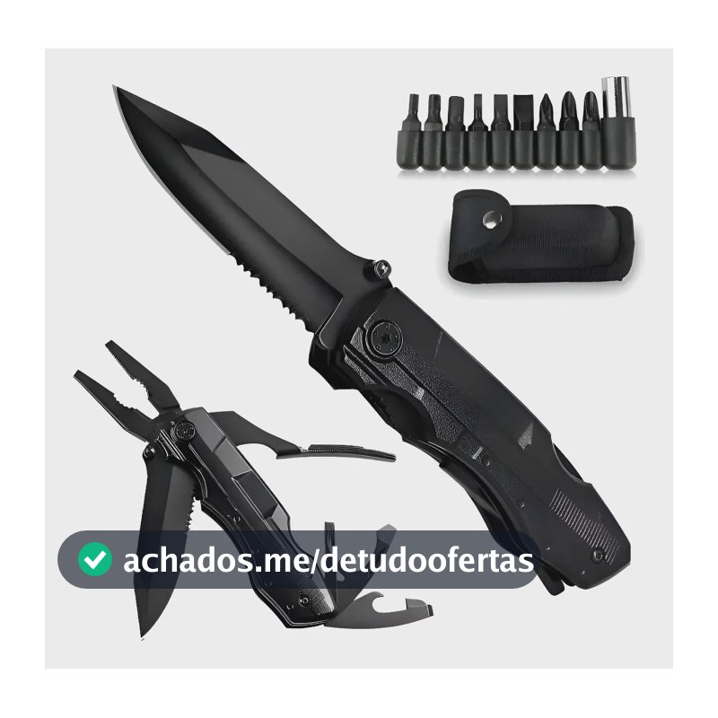 Canivete Tatico Multifuncional Pesca Campismo Faca Aços Pret Preto
