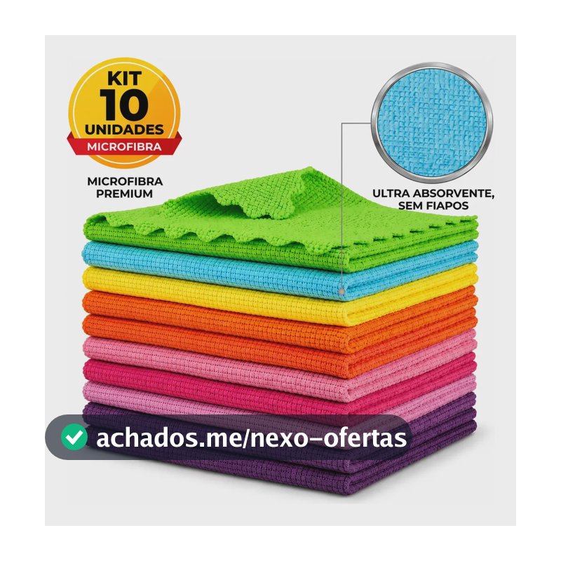 Kit 10 Panos Microfibra Cozinha Alta Absorcao 30x30cm Sortido