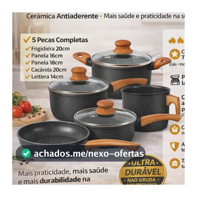 Jogo De Panelas Cerâmico Triplo Indução Vitrex Ecoglid 5 Peças Cor Preto Granito