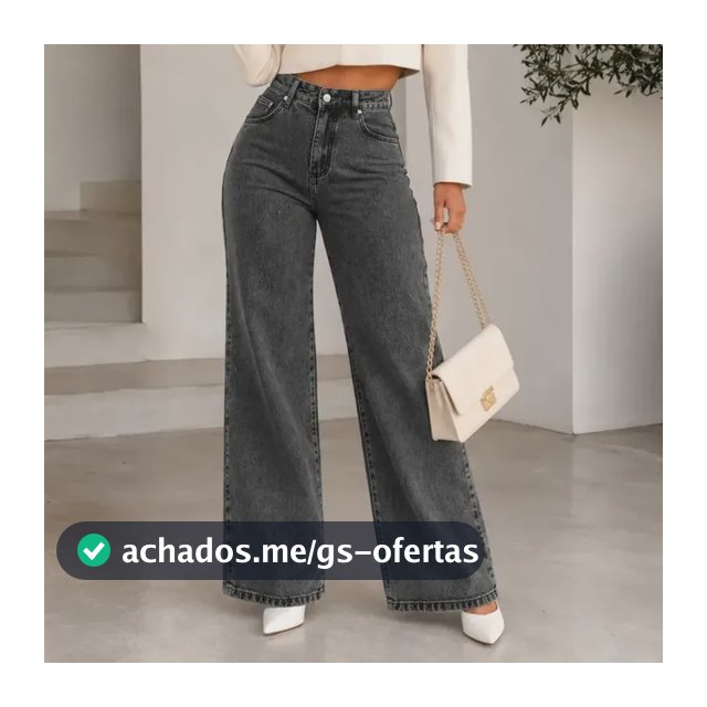Calça Jeans Pantalona Wide Leg Feminina Cintura Alta Larga