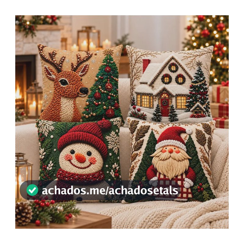 Almofada De Natal Capa + Refil Enchimento Decoração Natalina Estampa 13 Capa Com Refil