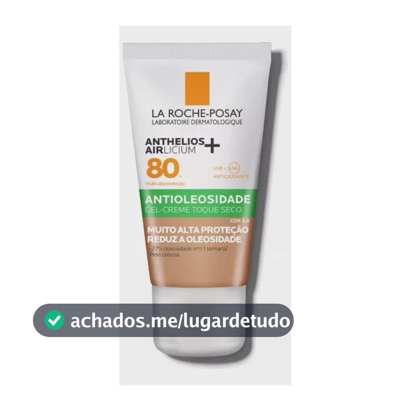 Protetor Solar Facial Antioleosidade FPS 80, Controle de Brilho por 12h, Efeito Matte, Cor 3.0, Anthelios Airlicium+ La Roche Posay, 40g