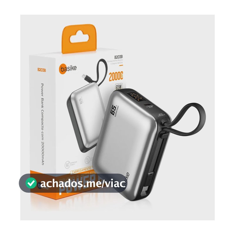 Power Bank Basike 20000mAh para Notebook e Celular com Cabo USB-C 65W