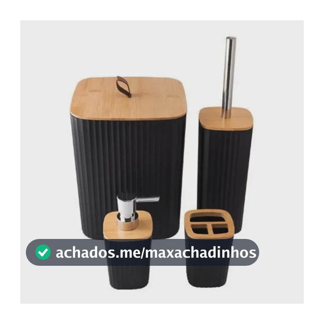 Kit Banheiro Preto 4 Peças Acessórios para Banheiro e Lavabo com Lixeira com Tampa Dispenser de Sabonete Líquido Porta Escova de Dentes e Escova Sanitária Plástico e Bambu Shokki