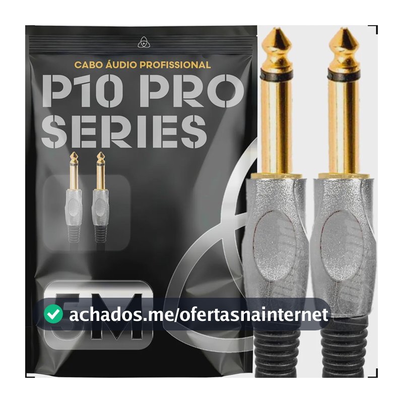 Cabo P10 de Áudio Trinity para Guitarra e Teclado 5m Profissional com Conector Banhado a Ouro