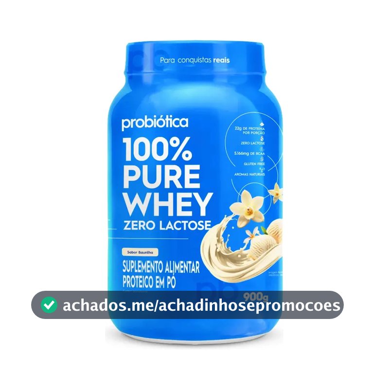 Whey Protein 900g 100% Pure Whey Zero Lactose Probiótica Whey Concentrado Baunilha Sem Lactose