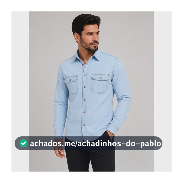 Camisa Jeans Masculina Social Slim Manga Longa Jeans Claro G