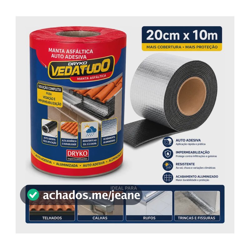 Manta Asfáltica Dryko Vedatudo 20cm X 10m Aluminizada