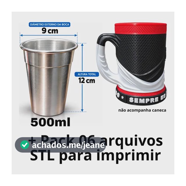 Kit 5 Copos Alumínio 500ml Caneca Impressão 3d 9cm X 12cm 9cm Boca