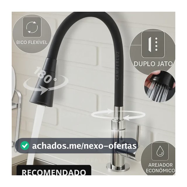 Torneira Gourmet Luxo Flexível Cozinha Bancada 2 Jatos Pia Cor Preto - Marca Camperluz