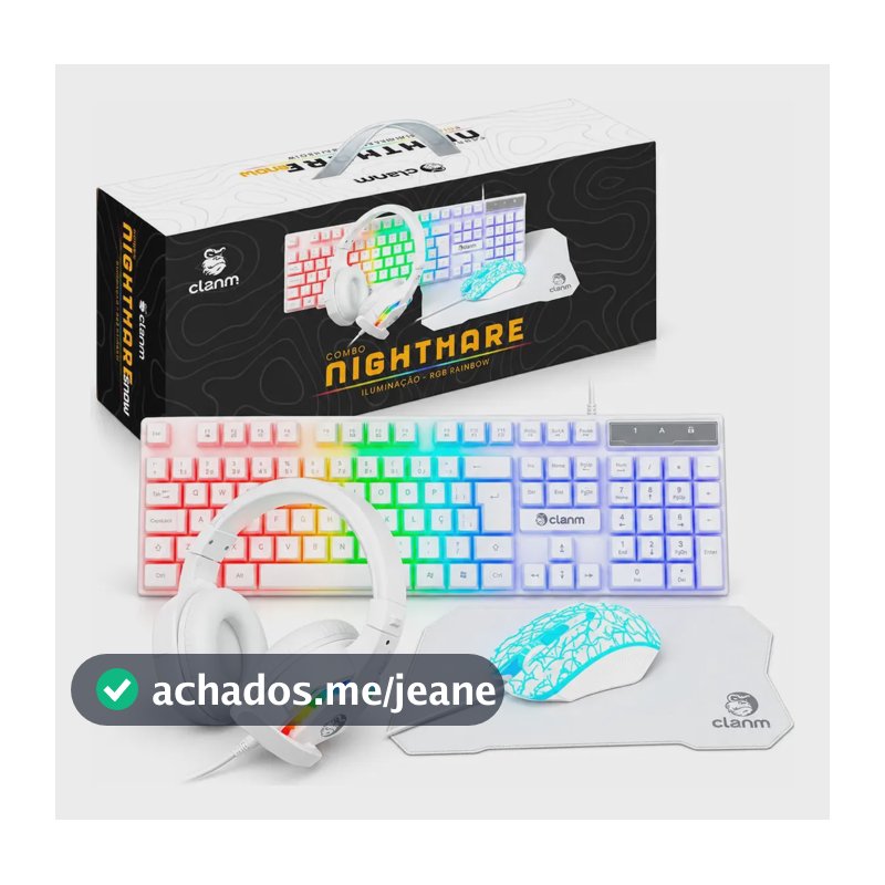 Kit Setup Gamer Com Teclado Mouse Headseat E Mousepad Branco