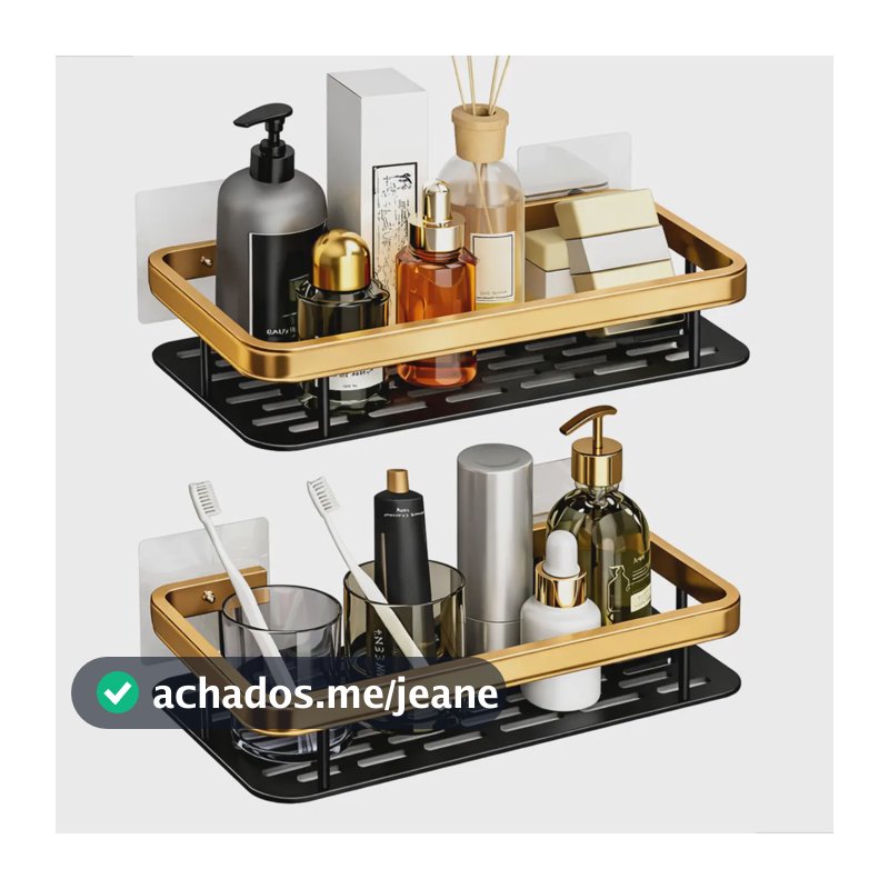 Kit 2 Suporte Porta Shampoo Sabonete Banheiro E Cozinha Adesivo Parede Sem Furos Box Luxo Zenara Dourado