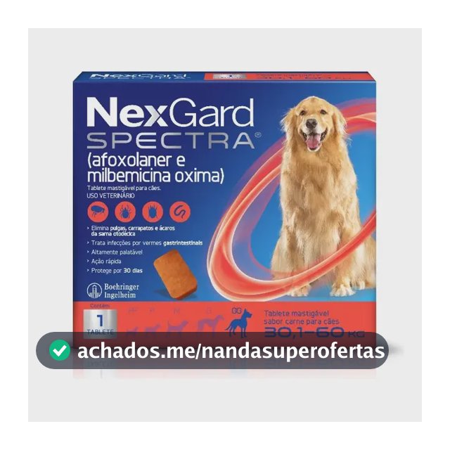 NexGard Spectra Antipulgas e Vermífugo Cães 30,1kg a 60kg 1 tablete