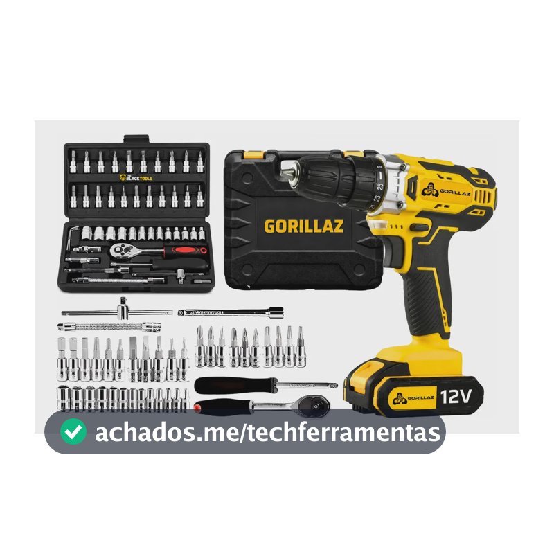 Parafusadeira Furadeira 12v 3/8 Com Jogo Soquetes 46 Peças Amarelo 127/220v 50/60hz