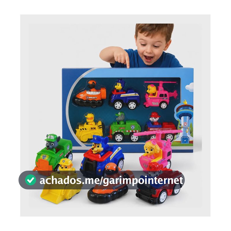 Kit Brinquedo Patrulha Canina 6 Carrinhos e Cachorros Articulados