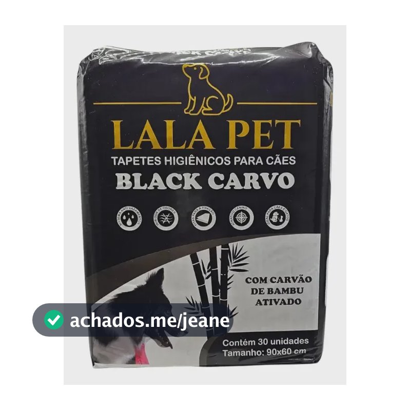 Tapete Higiênico Lalapet Bambu Carvão 90x60 Cães C/ 30 Unid