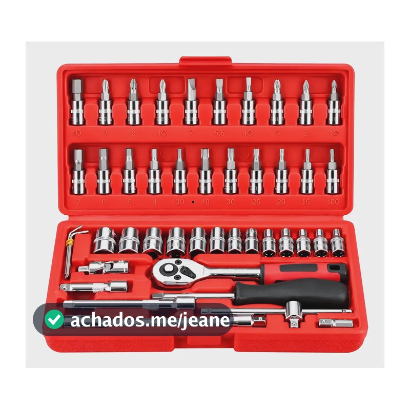 Kit Ferramentas 46 Peças Jogo Chaves Catraca Soquetes Vermelho