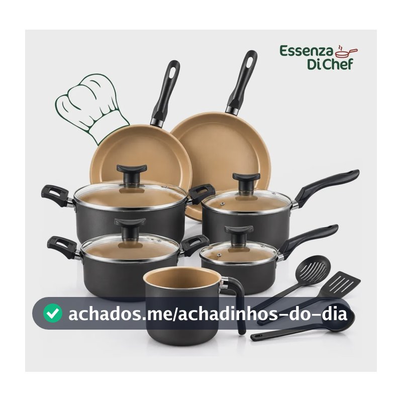 Conjunto Panelas Antiaderente 10 Peças Teflon Várias Cores Preto Com Beje
