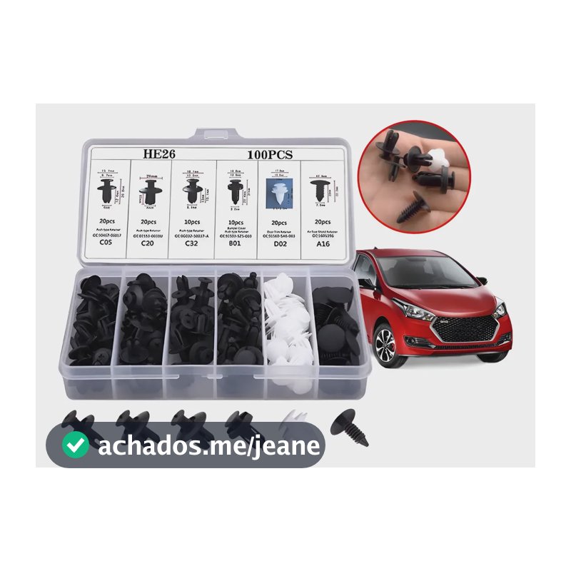 Kit 100 Presilha Grampo Parabarro Parachoque Universal Carro