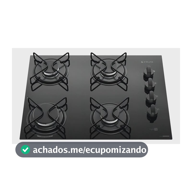 Cooktop 4 Bocas Atlas Agile Up Mesa Vidro Mega Chama Bivolt