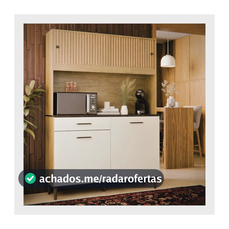 Armário De Cozinha Compacta Grazi Com 4 Portas E Gaveta Espaçosa Acabamento Durável Completa Resistente Ripado 3D Branco OFF White Grazi