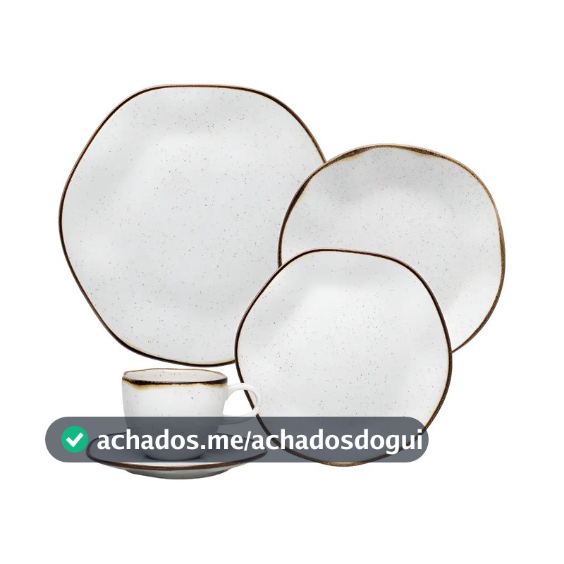 Aparelho de Jantar e Chá Ryo Maresia 20 Peças Off White e Marrom Oxford