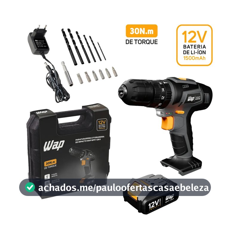 Parafusadeira e Furadeira com Impacto WAP BPFI 12K4 com Led de Iluminação Maleta
