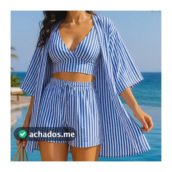 Conjunto  Feminino Verão Cropped Short  Saída De Praia Look