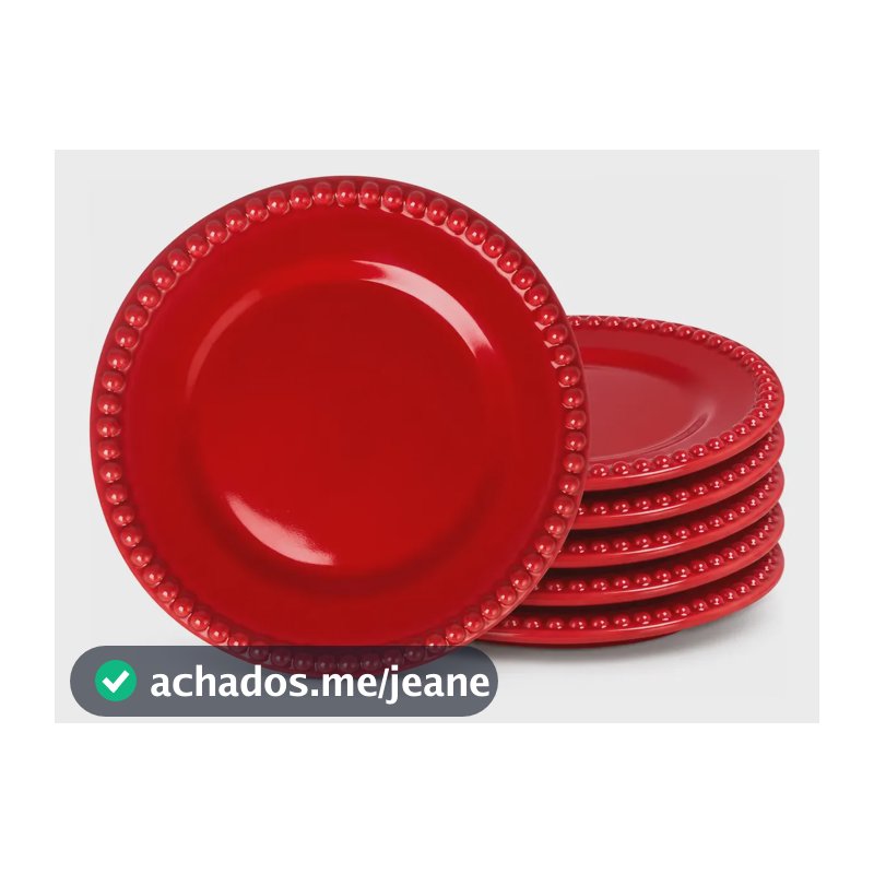 Prato Sobremesa Doces Natal Vermelho Cerâmica Jogo 6 Un Vermelho Natal Bolinha