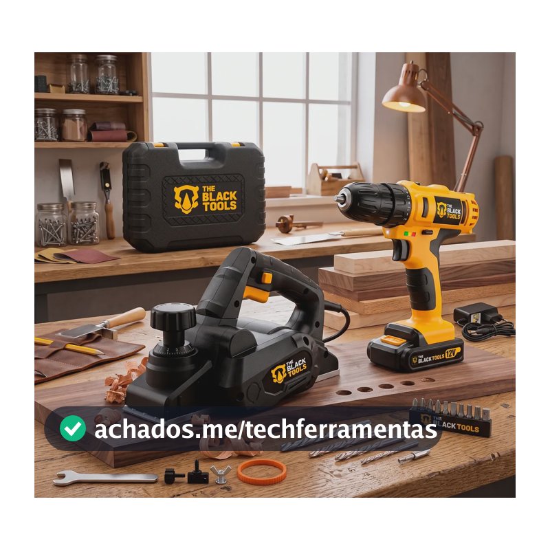 Plaina Elétrica Profissional 127v Com Furadeira Bateria 12v Preto 110v
