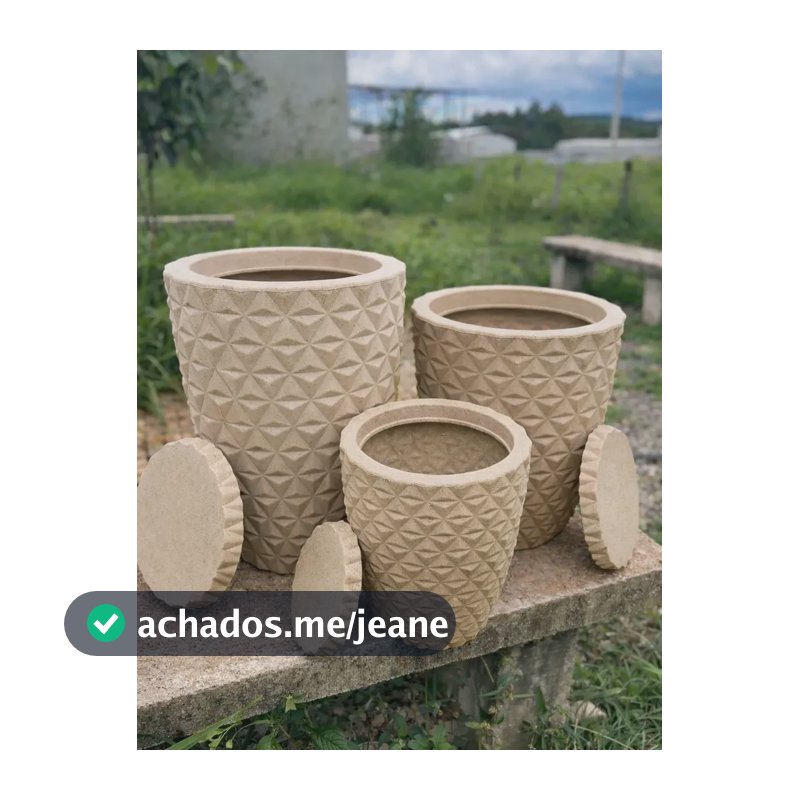 Kit 3 Vasos Para Plantas Coluna Diamante Luxo Polietileno Bege Diamante
