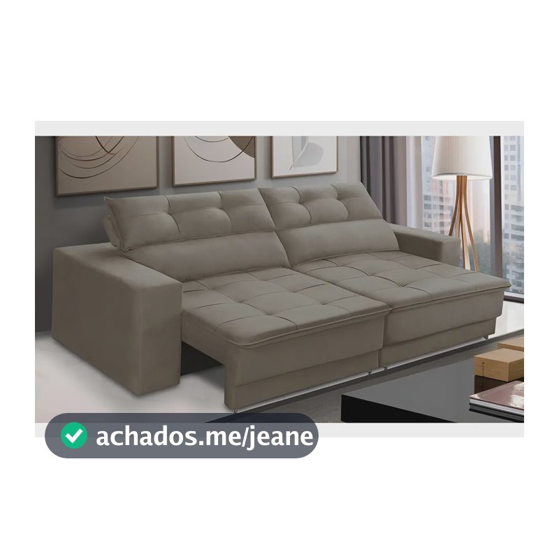 Sofá Retrátil e Reclinável 3 Lugares 1,90m com Molas Emily Suede Cappuccino Adonai Estofados