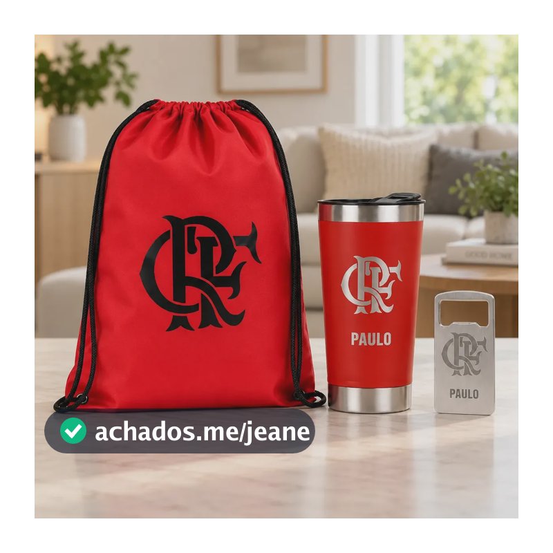 Copo Térmico Flamengo Personalizado Nome Kit Sacochila Vermelho Flamengo