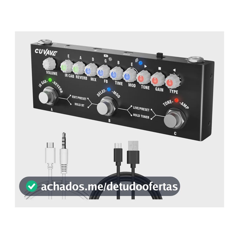 Pedal de Efeito M-Vave Cube Baby Preto Multifuncional Guitarra Elétrica