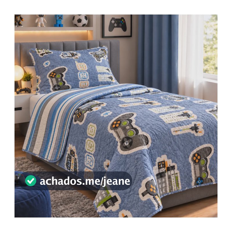 Kit Colcha Cobre Leito Infantil Solteiro 2 Pçs Dupla Face Azul