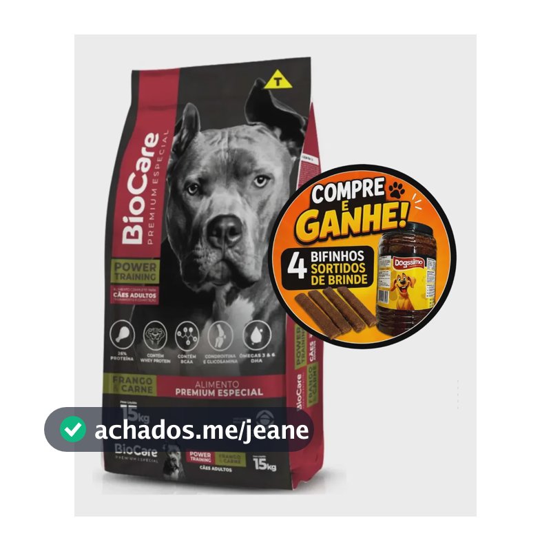 Ração Biocare Prower Adulto Frango Carne 15kg 26% Proteína