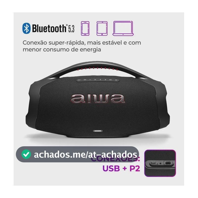 Caixa de Som AIWA Boombox Plus 200W Bivolt AWS-BBS-01-B
