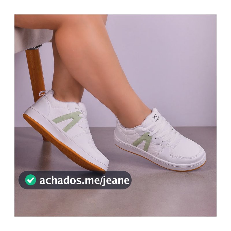 Tênis Feminino Casual Wayke Lançamento Confortável Promocao Branco/verde Liso 35 Br