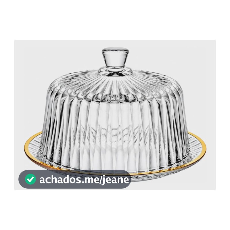 Queijeira Porta Queijo Lyor Cristal Com Tampa Fio De Ouro