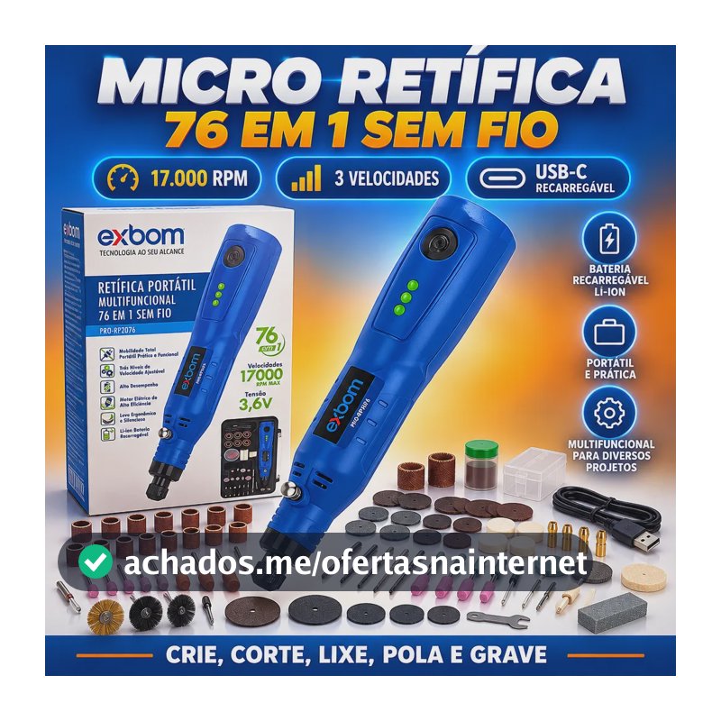 Mini Retífica Portátil Micro Muntifuncional 76 Peças Sem Fio 3.7