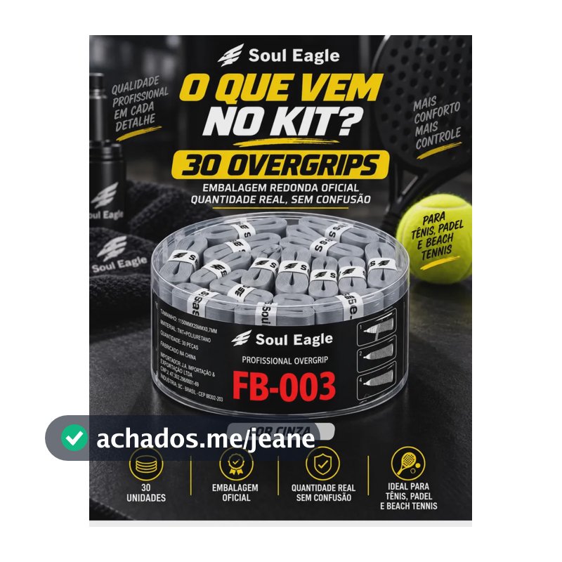 Kit 30 Overgrips Para Raquete Beach Tennis Tênis Padel e Tenis Cinza