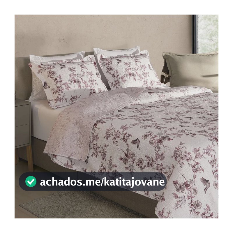 Kit Cobre Leito Colcha King 3 Peças Boutis Dupla Face Porta Travesseiro Aba Americana - Sofia Rose