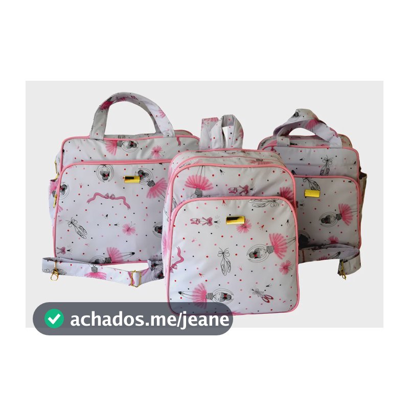 Kit de Bolsas Maternidade Rubi Baby Rosa Claro 3 Bailarina